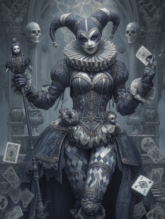 Harlequin in a Moonlit Throne Room Dark Fantasy Art