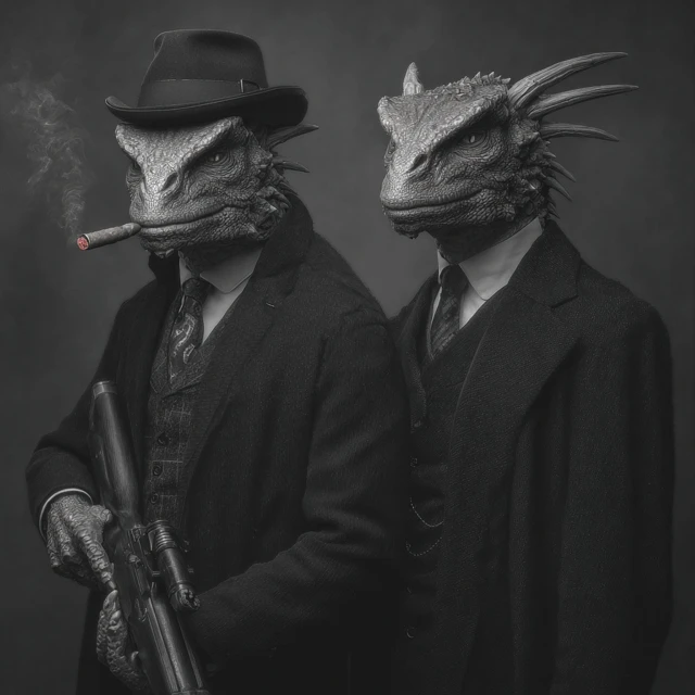 Mafia Dragons Black and White Photorealistic