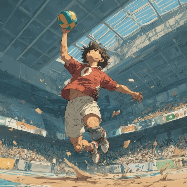 Anime Volleyball Player Dunking in the Olympics Style