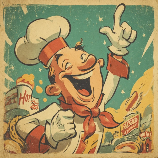 Mid Century Hotdog Mascot Advertising Image