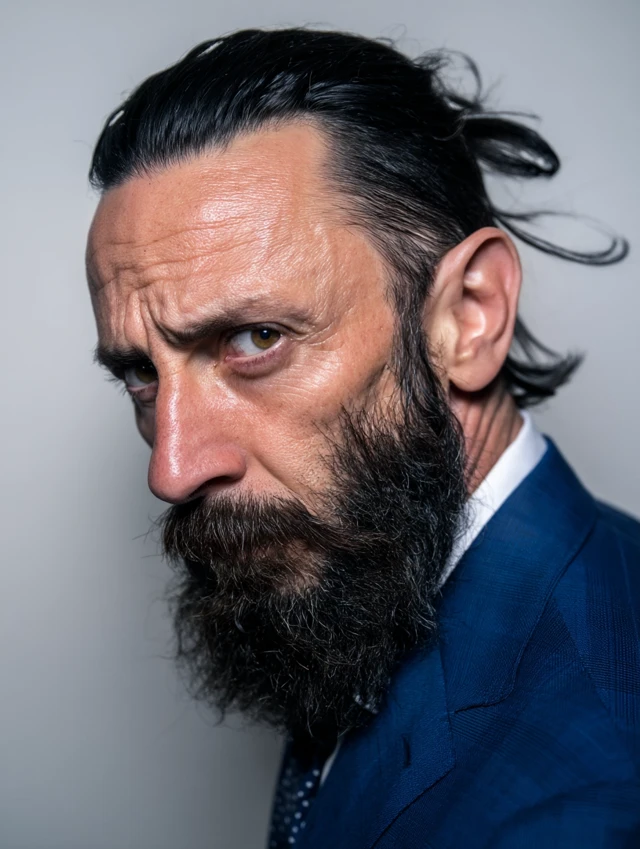 Italian Man Portrait Blue Suit Beard Confident Expression