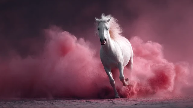 White Horse Running Through Pink Glitter Dust