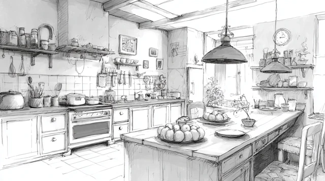 Kitchen Illustration Sketch Style