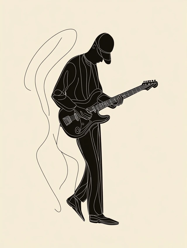 Guitar Player Black Outline Drawing
