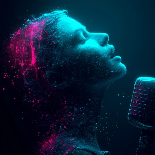 Abstract Female Singer in Retro Microphone Digital Art
