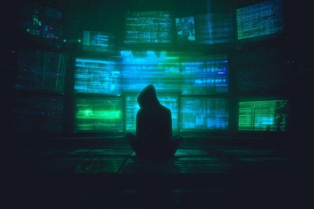 Cyberpunk Hacker in Neonlit Room