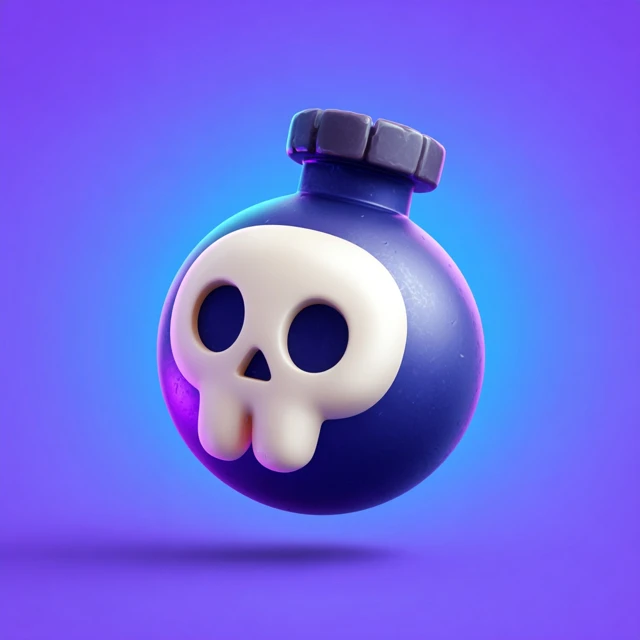 Cartoon Bomb Icon with Skull 3D Vector Graphic