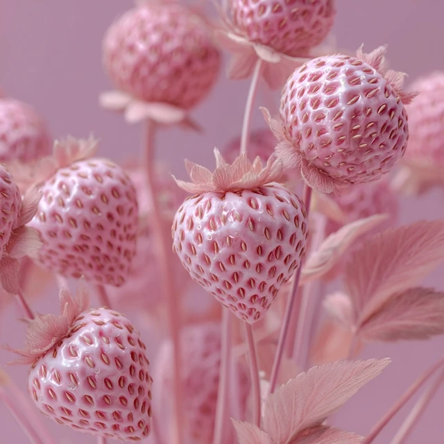 3D Pink Strawberries Blossoms Nature Photography
