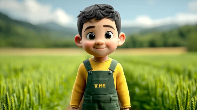 Cheerful Uzbek Farmer in Cartoon Style