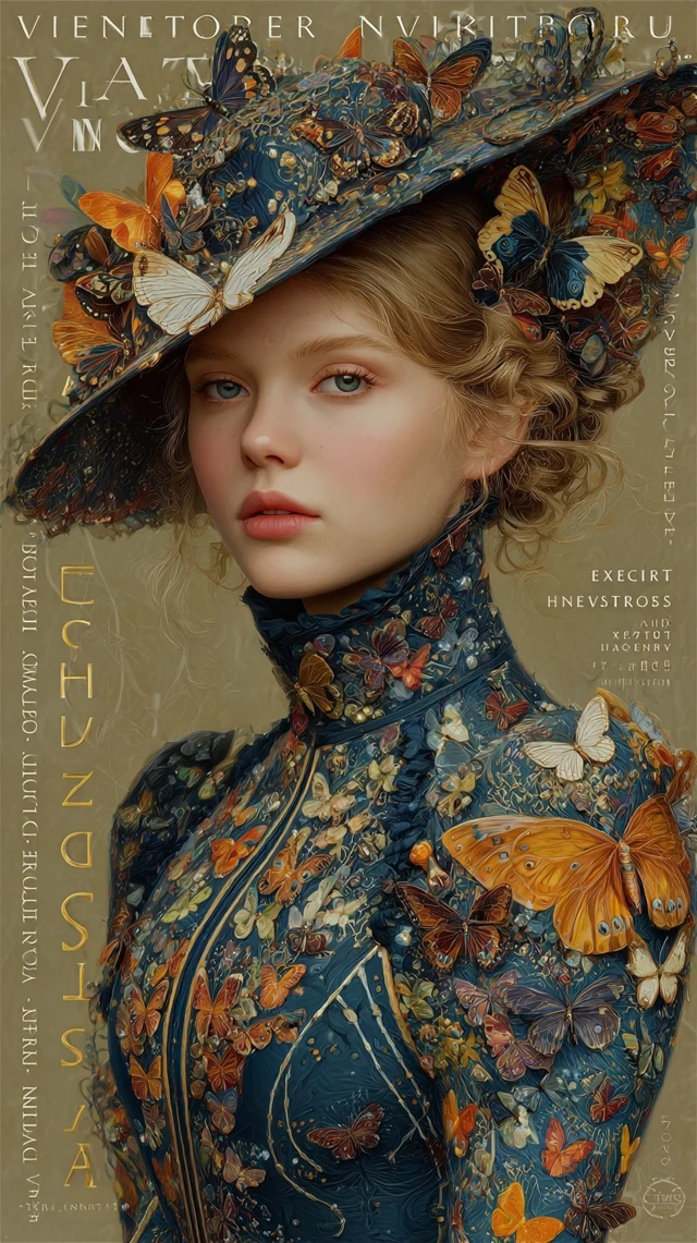Beautiful Girl with Butterfly Hat Vestroy Art
