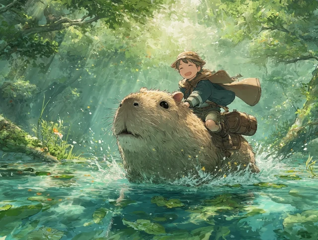 Fantasy Capybara Ride Adventure Illustration