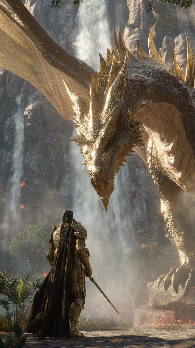 Warrior and Dragon Epic Fantasy Scene