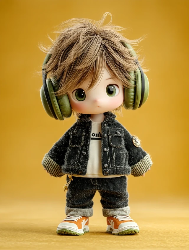 Anime Chibi Singer 3D Render with Headphones