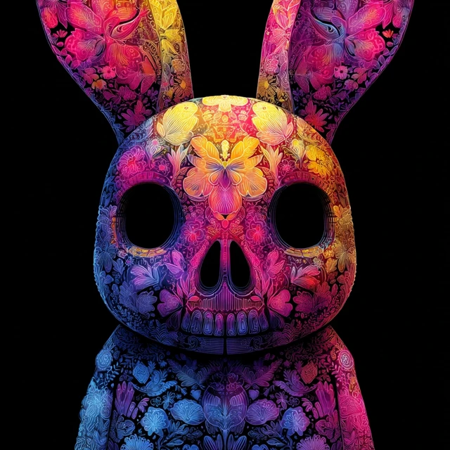 Psycho Bunny Skull Art Neon Desert Design Graphic