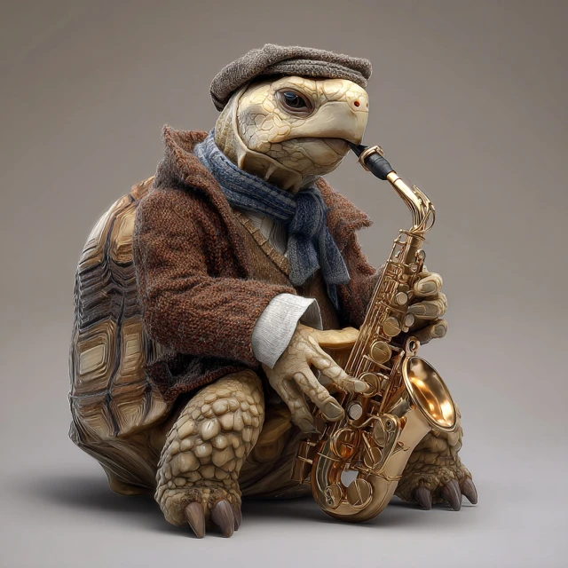 Tortoise Playing Saxophone Realistic Image