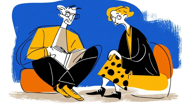 Wise Man and Woman Dialogue Illustration