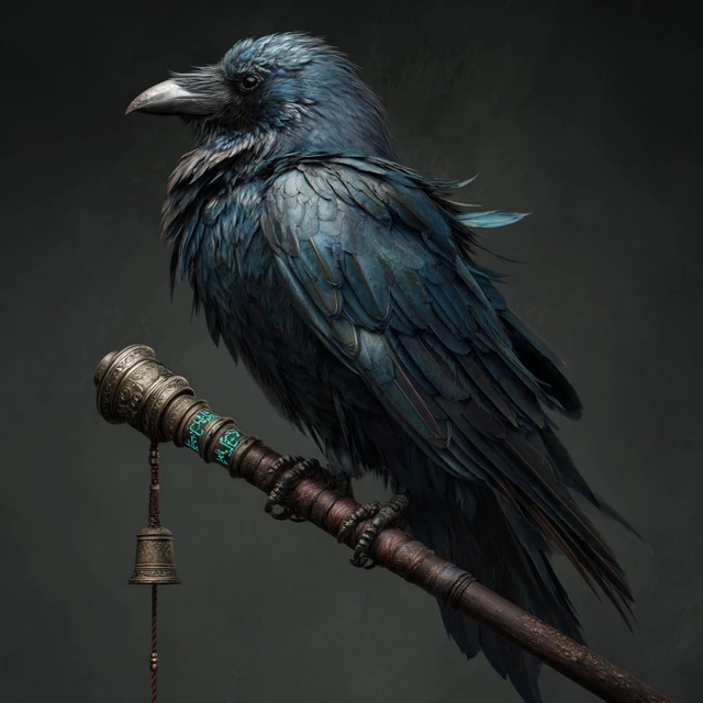 DND Art Raven Perched on Staff