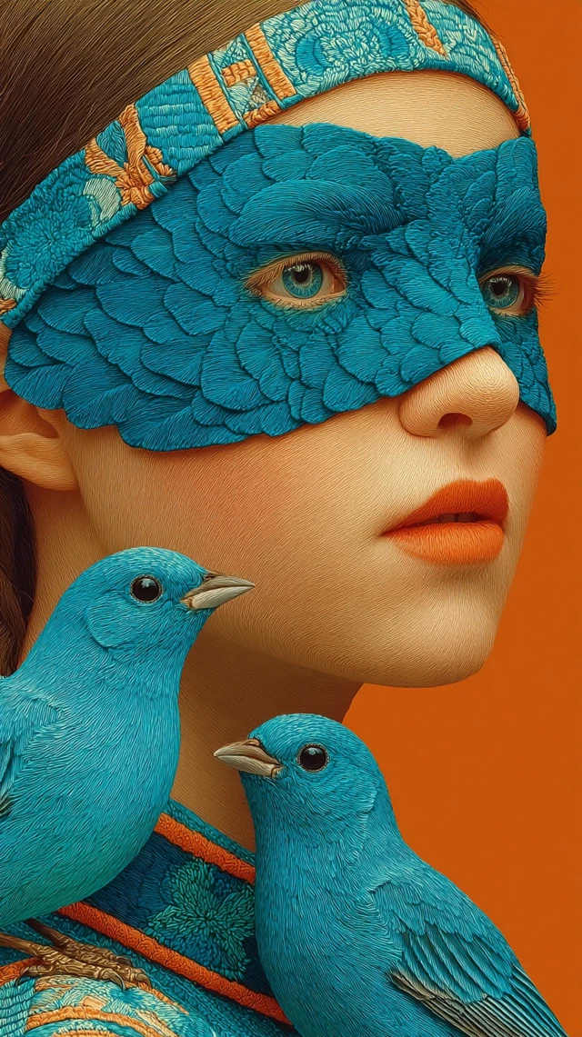 Woman with Teal Birds Fashion Photography
