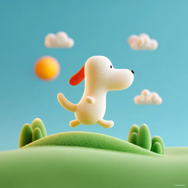 Cute 3D Dog Running in the Park - Bright Colors