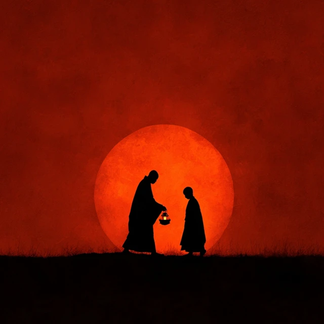 Sunrise Silhouette of Master and Disciple