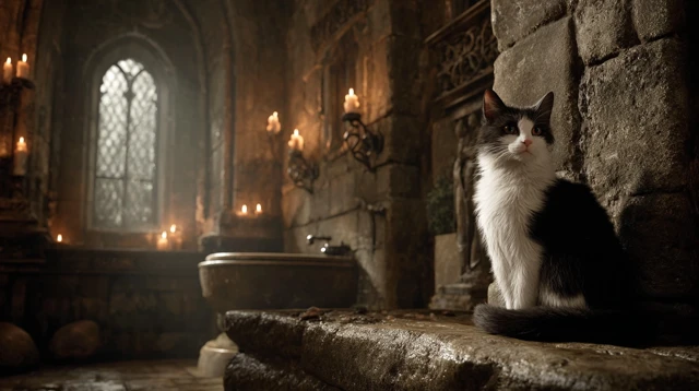 Medieval Castle Cat Photorealistic Image