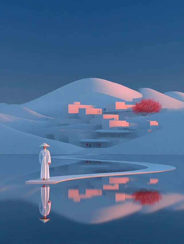 Dreamy Landscape Traveler in Ancient Costume