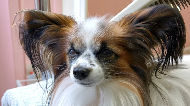 Papillon Dog Portrait Grooming Session Close Up