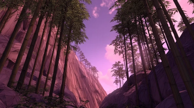 Rocky Cliffs Bamboo Forest 3D Render