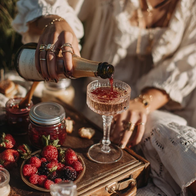 Gen Z Picnic Champagne with Berries and Jam