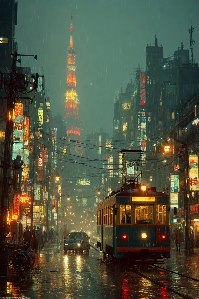 Cyberpunk Tokyo Rainy Night Cityscape