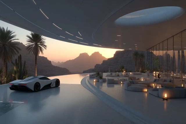 Luxury Garage Futuristic Villa Saudi Arabia