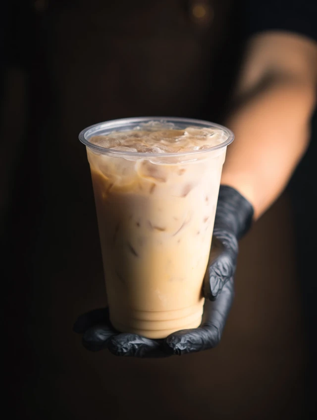 Iced Latte Coffee in a Plastic Cup Food Photography