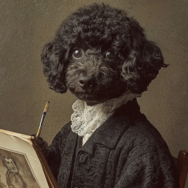 Cute Black Poodle Painting Art Mona Lisa Style
