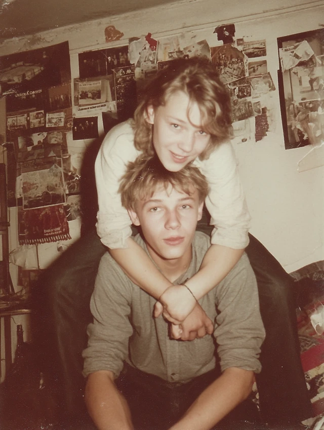 Vintage Photo of Teen Brothers Fooling Around in 1984