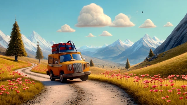 Cartoon SUV Adventure in the Swiss Alps