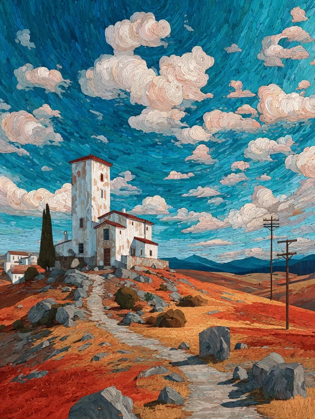 Tower House Landscape Sky Art