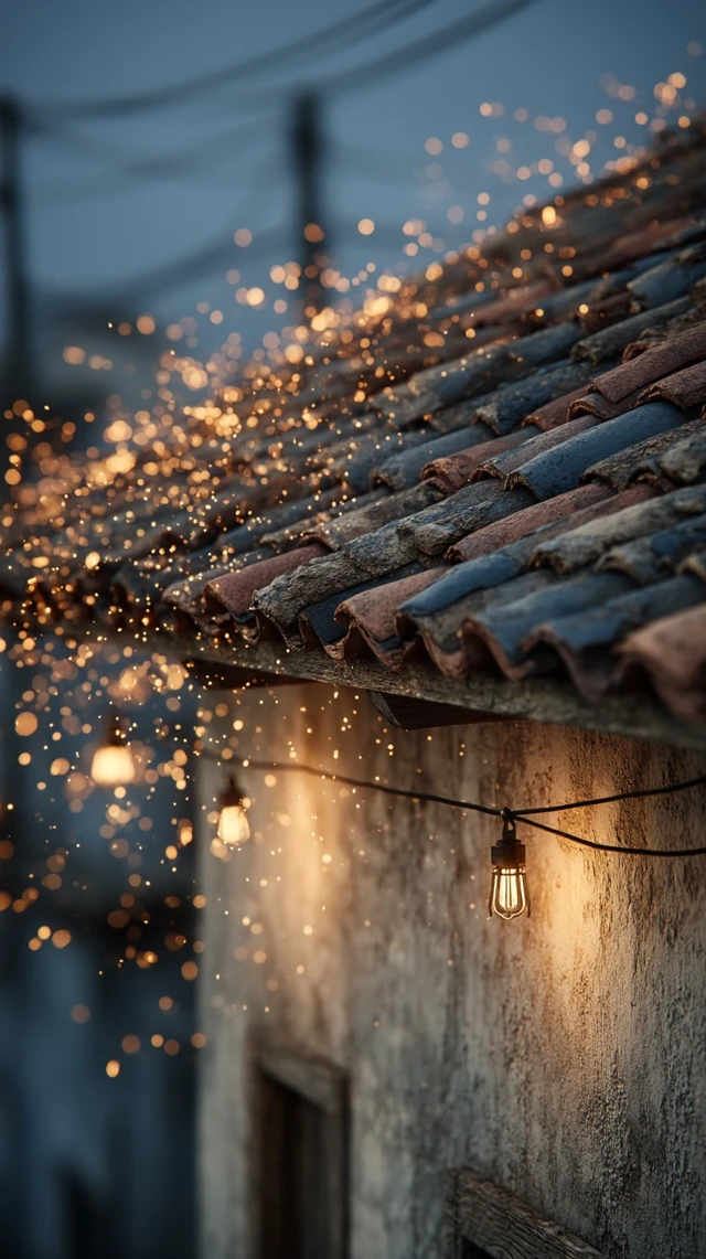 Electric Sparks on a Rustic Roof Cinematic Lighting