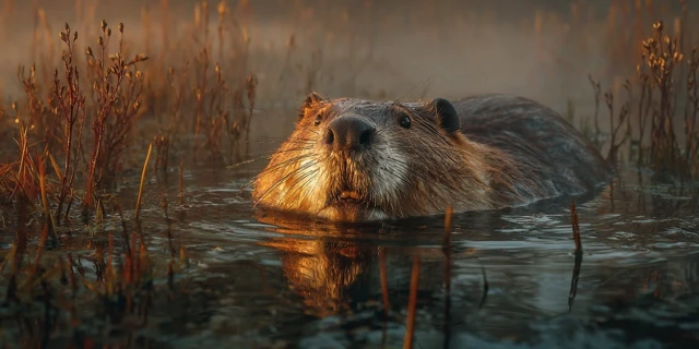 Beaver in the Wild Morning Sunlight Photographic Image