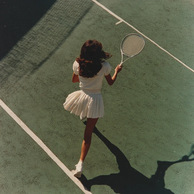Tennis Player in Action on Wimbledon Court Retro Style