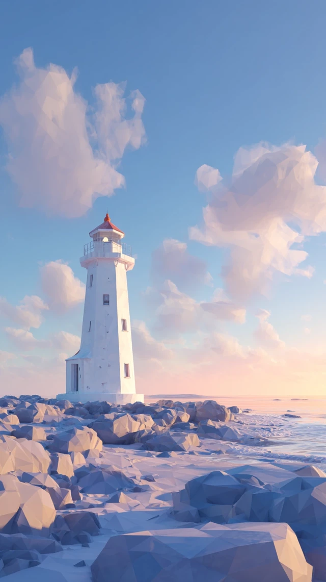 Low Poly Lighthouse on Rocky Shoreline