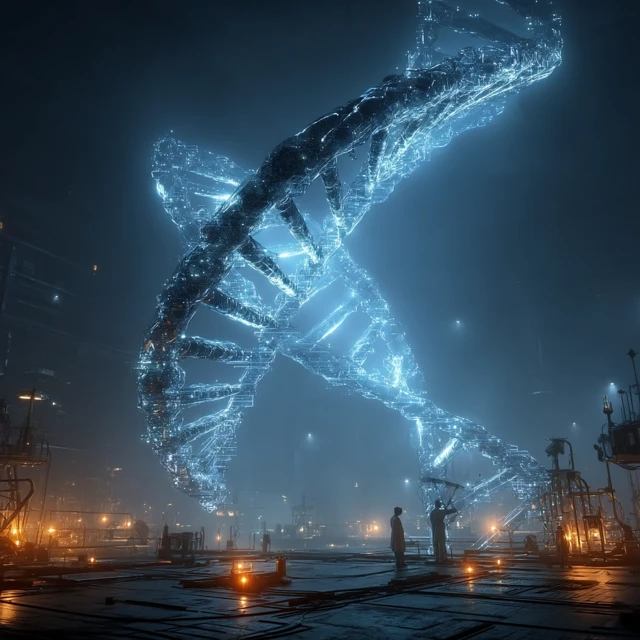Futuristic DNA Laboratory with Scientists and Holograms