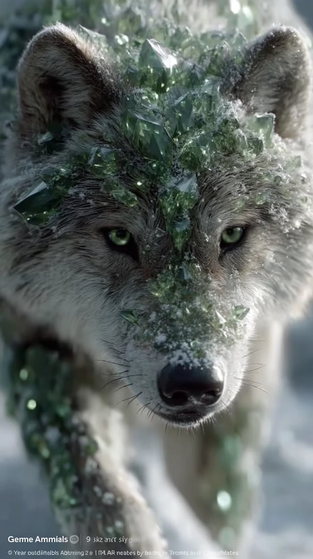 Emerald Wolf Gemstone Animals in the Snowy Mountains