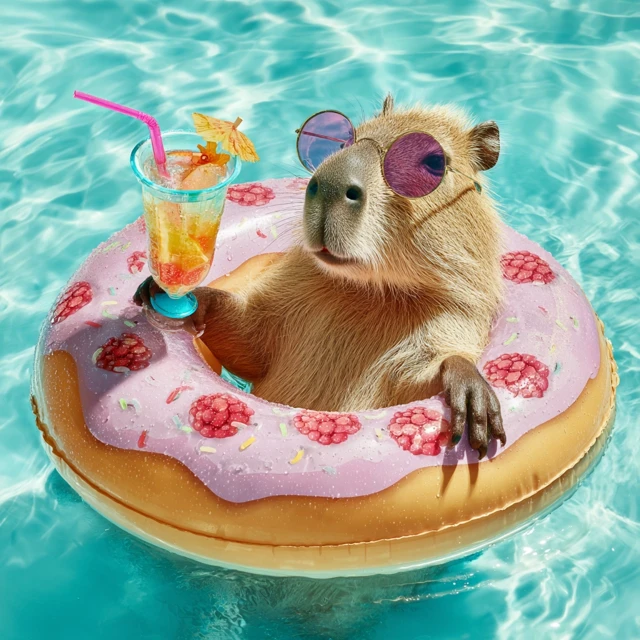 Happy Capybara Relaxing in Pool Summer Vibes