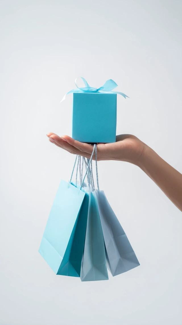 Shopping Rewards Hand Holding Gift Box and Bags