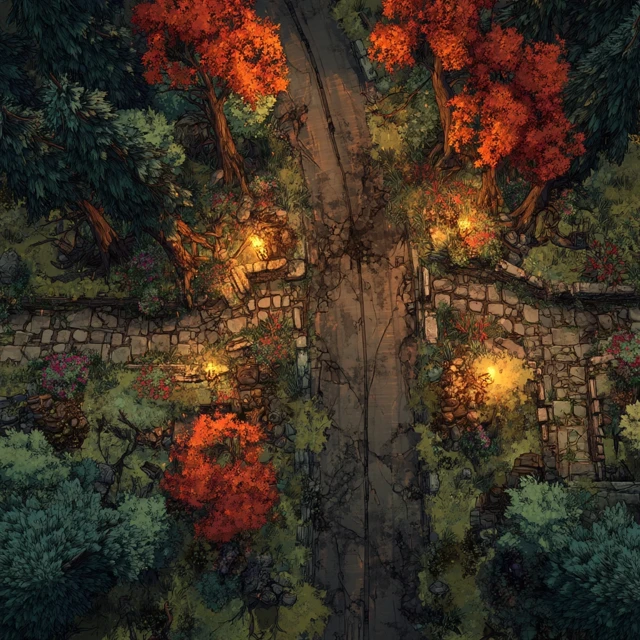 DandD Battle Map: Forest Road at Sundown