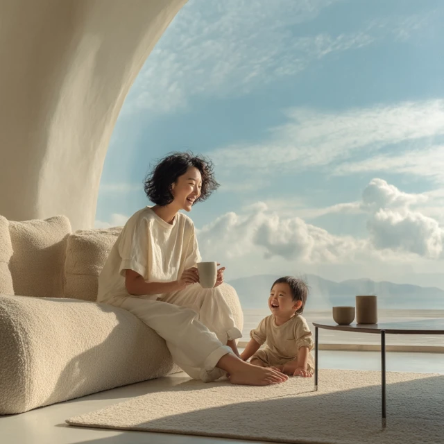Cozy Family Moment Mother and Child in Sunlight Photography