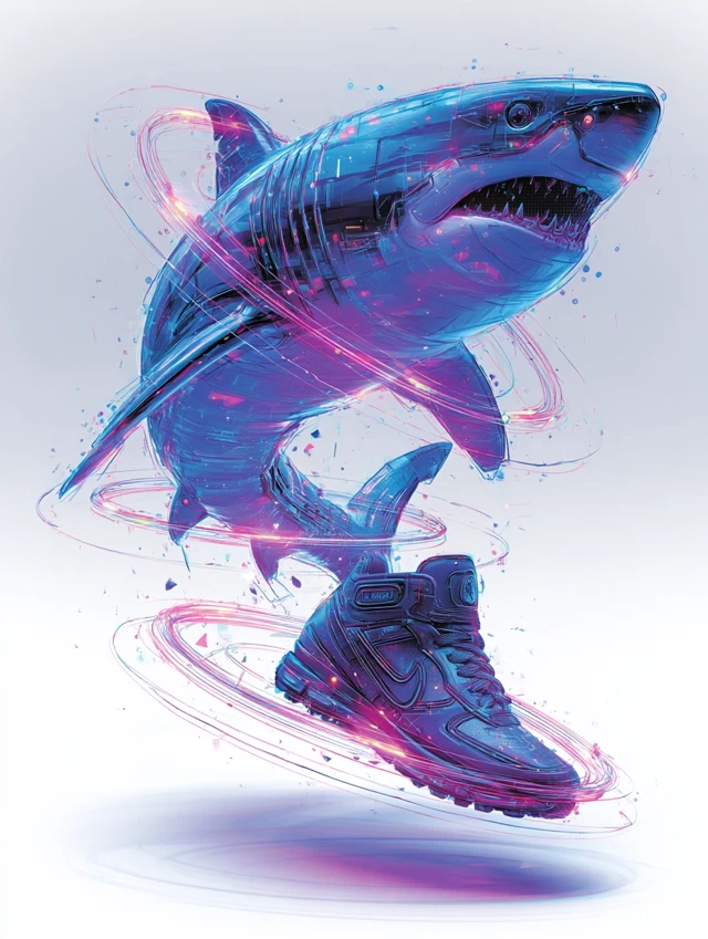 Cybernetic Shark Wearing Nike Sneakers
