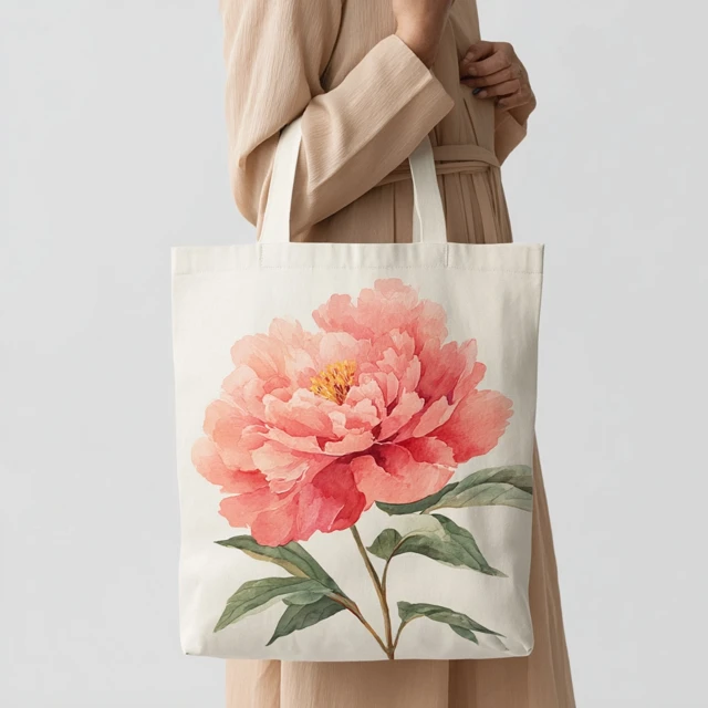 Floral Tote Bag Mockup Woman with Cotton Canvas Bag