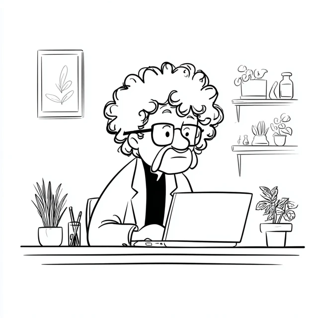 Cute Scientist Line Drawing Illustration