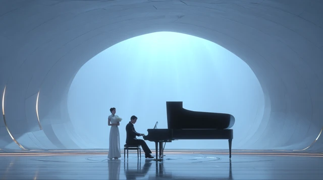 Futuristic Concert Hall Piano and Xiao Performance